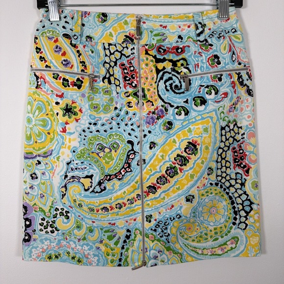 Carlisle Paisley Pencil Skirt Size 0 Front Zipper Bright Spring Colors Pockets - Picture 2 of 10